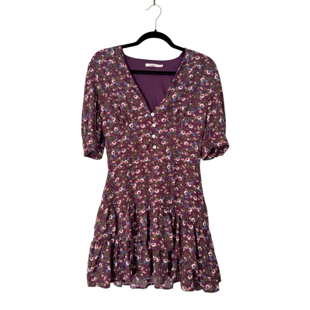 Mi Ami Penelope Purple Floral Tiered Ruffle Mini Dress Francesca’s Small